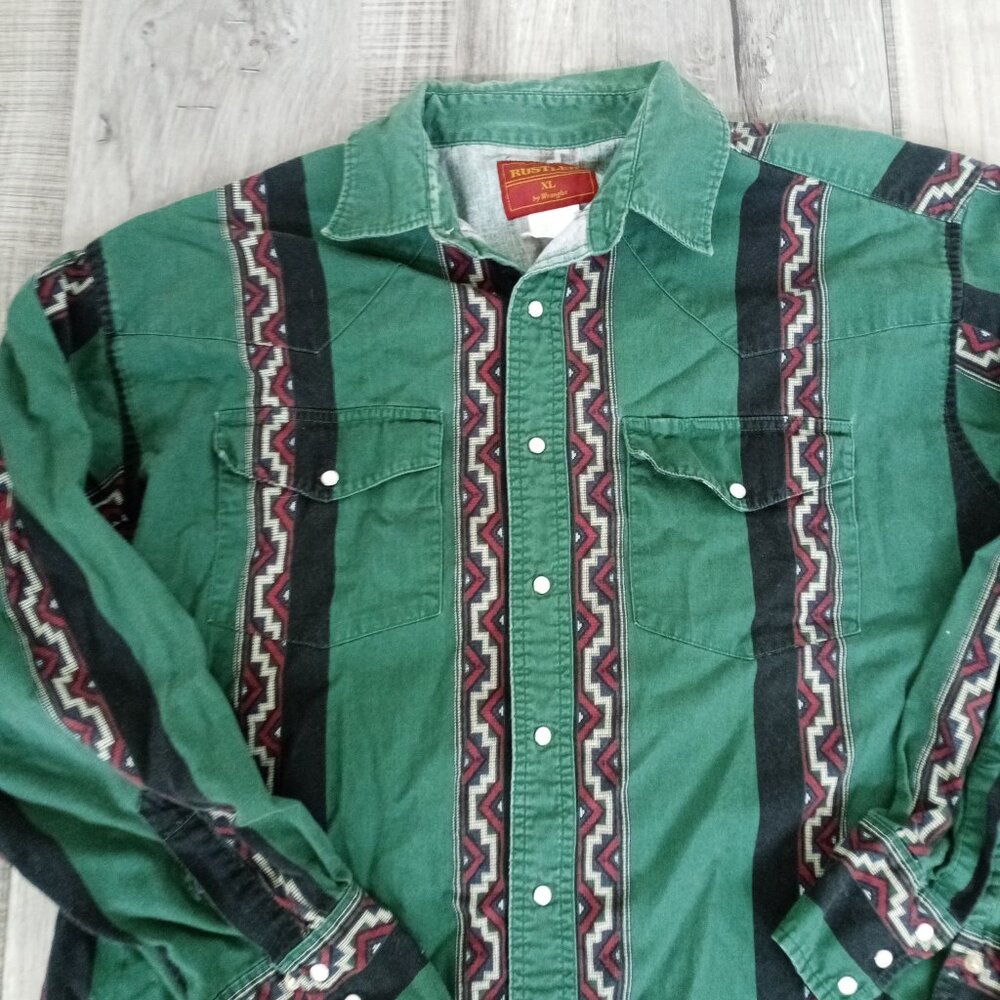Rustler by Wrangler Vintage Pearl Snap Southwestern Shirt XL